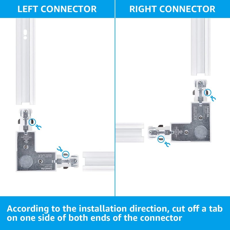 LEONLITE H Track L Connector, H Type Single Circuit 3-Wire-1 Track Lighting Kit, UL Listed, Flame Retardant Material, White - Image 2